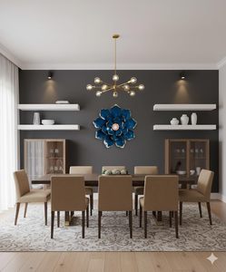 Décoration murale en métal Shine Flower sur panneau rond bleu, art mural décoratif pour salon, chambre, bureau à domicile, décoration moderne pour la maison - Product Image 4