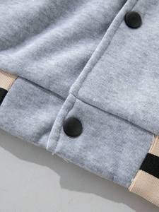 Custom Grey Black College <b>Baseball</b> <b>Jacket</b> <b>for</b> <b>Men</b> Streetwear Varsity Outerwear Bold Sleeve Graphic Design Snap Button Closure - Product Image 3