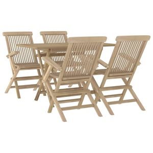 Ensemble de salle à manger de jardin pliable 5 pièces en teck massif gris, durable et élégant pour une utilisation en extérieur - Product Image 3
