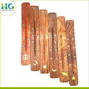 Brûleur d'encens en bois de luxe avec motif du zodiaque |   Porte-encens en laiton incrusté avec récupérateur de cendres pour l'aromathérapie, la décoration intérieure, la méditation et la relaxation - Product Image 4