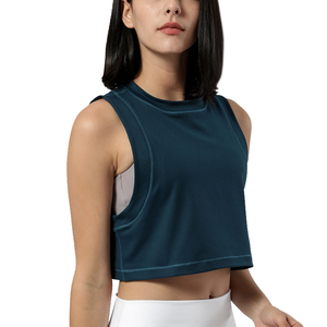 Tops Cortos de Secado Rápido para Mujer, Tops de Verano sin Mangas, Top Básico Acanalado con Impresión de Logotipo Personalizado - Product Image 1
