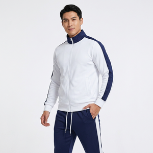 Chándal Deportivo para Hombre en Blanco y Azul Marino, Manga Larga, Cierre de Cremallera, Cuello Alto, Estilo Deportivo, Otoñal, Corte Regular, Peso Medio, Poliéster y Algodón - Product Image 3