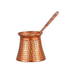 Cafetière turque artisanale en cuivre massif martelé, style vintage, pour cuisinière, Cezve Ibrik avec poignée en laiton, authentique - Product Image 1