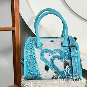 Sac de voyage en cuir de vachette fait main, grand format, motif cœur, style vintage floral, sac à main Speedy unisexe, vente en gros - Product Image 1