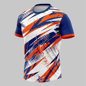 เสื้อฟุตบอลแขนสั้นคอกลมทรงหลวมสำหรับผู้ชาย สีน้ำเงินลายอาร์ไกล์ พิมพ์ลายแบบซับลิเมชั่น ผ้าโพลีเอสเตอร์ 100% ระบายเหงื่อได้ดี - Product Image 6