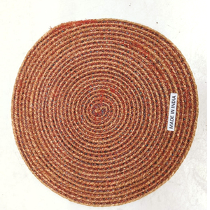 Mantel individual espiral de fibra natural de yute y seda con ribete rojo alegre, mantel individual redondo tejido a mano, sin plástico, reutilizable, perfecto para la mesa - Product Image 1