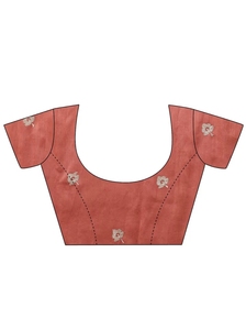 Sari Tradicional de Fiesta para Mujer KV, Bordado en Color Durazno, Mezcla de Seda, con Blusa Reversible Sin Costuras y Sin Arrugas - Product Image 6