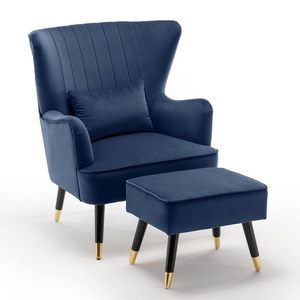 Modern <b>Chair</b> with Footstool for Living Room, Bed Room, Hallway (Blue) - Product Image 2