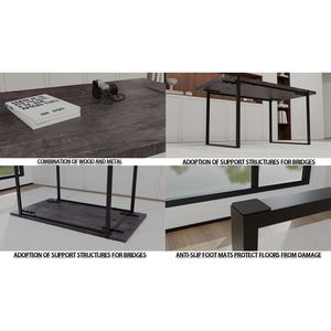 Tavolo da Pranzo Rettangolare Moderno Industriale 150 cm, Piano in MDF Nero, Spessore 3,8 cm, Sedute in Legno Ingegnerizzato, per 4-6 Persone - Product Image 6