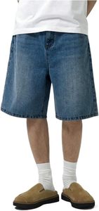 <b>Men's</b> High Waist Denim Shorts Straight Leg Light Wash Cotton Streetwear Knitted Casual Summer Wear with Pockets - Product Image 5