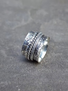 Wholesale 925 Sterling Silver <b>Spinner</b> <b>Ring</b> Handmade Floral Meditation Fidget <b>Ring</b> Anxiety Relief Band Statement Jewelry - Product Image 4