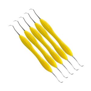 Juego de 5 Piezas de Raspadores Dentales con Mango de Silicona Amarilla, Instrumentos Periodontales de Acero Inoxidable con Agarre Ergonómico para Clínica - Product Image 1