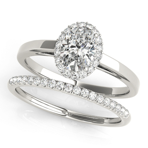 Ensemble de bagues de mariage avec halo de diamants ovales cultivés en laboratoire certifiés IGI, or 10K 14K 18K, argent 925 935, bijoux de mariage - Product Image 4