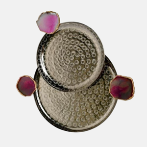 Bandeja Decorativa Grande de Metal Plateado con Esmalte Blanco para Mesa de Comedor, Bandeja de Servicio de Metal con Asas - Product Image 2
