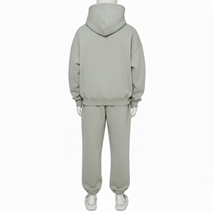 Streetwear Regular Fit Hooded Solid Plus Size <b>Men's</b> 100% Cotton Breathable Sportswear Tracksuit Set with Baggy Joggers - Product Image 3