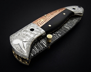 Couteau pliant multifonctionnel fait main en acier Damas pour le camping et la chasse, avec étui en cuir, OBM OEM - Product Image 6