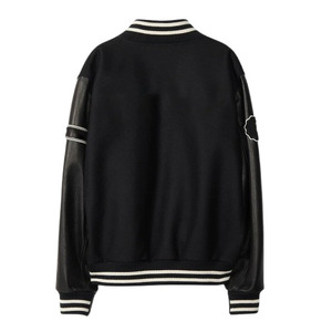 Most Demanding Custom Men's <b>Black</b> Varsity <b>Jacket</b> With Rabbit Skull Embroidery Genuine Leather Sleeves Preppy Style Autumn Wear - Product Image 4