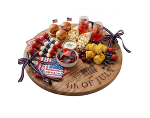 Bandeja Redonda de Madera con Asas Metálicas Grabada con el 4 de Julio para Fiestas del Día de la Independencia, Barbacoas, Entretenimiento en el Hogar, desde Vietnam - Product Image 4