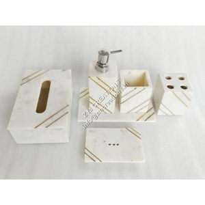 Ensemble de salle de bain en marbre moderne de haute qualité, personnalisable, cinq pièces, imperméable, facile à nettoyer, pour la maison et les hôtels - Product Image 4
