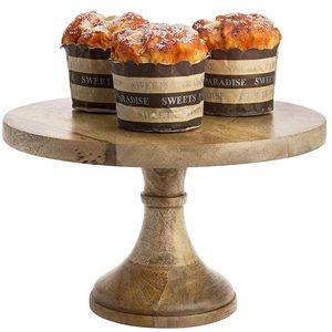 Luxury Handmade Wooden <b>Cake</b> Stand Pedestal Dessert Display Stand Rustic Serving Platter for Weddings Home Kitchen Table <b>Decor</b> - Product Image 5