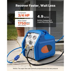 Máquina Portátil de Recuperación de Refrigerante de 3/4 HP, 120V 60Hz, Monocilíndrica, para Líquido y Vapor de Aire Acondicionado/HVAC, 1750 - Product Image 3