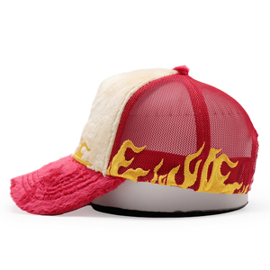 High Crown Fluffy Velvet Trucker Caps Flame <b>Fire</b> Embroidery Custom Logo Personalize Fuzzy Under Brim Color Trucker Caps - Product Image 3