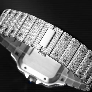 Montre à cadran carré de 38 mm en acier inoxydable avec mouvement à quartz ETA, cristal de saphir, cristal de glace VVS Moissanite, résistante à l'eau jusqu'à 10 bars - Product Image 4