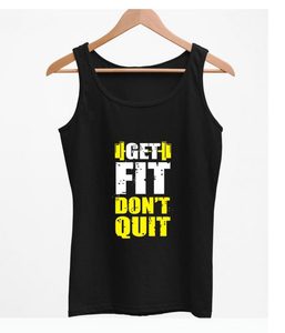 Camiseta sin mangas negra para mujer, con estampado 'Get Fit Don't Quit', cuello redondo, sin mangas, informal, para entrenamiento, 100% algodón, tejido transpirable, con logo frontal - Product Image 2