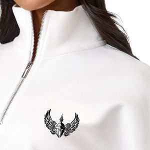 Sweat-shirt blanc à col zippé 1/4 pour femme, coupe oversize, manches longues, décontracté, vêtement de sport, coupe ample, confort quotidien - Product Image 3