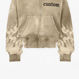 Glory Custom Washed High Quality Printing Zip Up Hoodie 100% Cotton Soft Breathable Fabric For Unisex Street Wear - Product Image 5