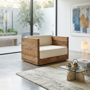 Sillón individual de madera premium, estilo minimalista moderno, de teca, con cojín cómodo, para decoración de sala de estar. - Product Image 3