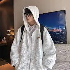 Men's Luxury Textured Cable-Knit <b>Zip</b> Hoodie – Premium <b>White</b> Heavyweight Fleece Jacket with Geometric Pattern - Product Image 3
