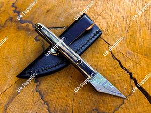 Cuchillo de cuello de 2 pulgadas afilado como una navaja, de acero de Damasco premium, con mango de madera, miniatura, multiusos, de transporte legal, EDC, cortador de cajas, tipo lápiz, OEM - Product Image 2