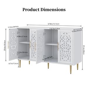Buffet vintage en bois sculpté de 47,8 pouces, 4 portes, avec rangement, pour salon et salle à manger - Product Image 5