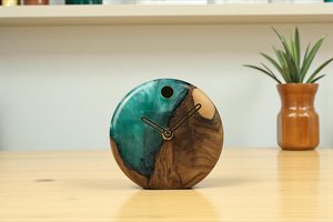 Classic Luxury Epoxy Resin & Wooden <b>Table</b> <b>Clock</b> Gifting Home Decor Handmade Customized Ocean Design Restaurants - Product Image 5