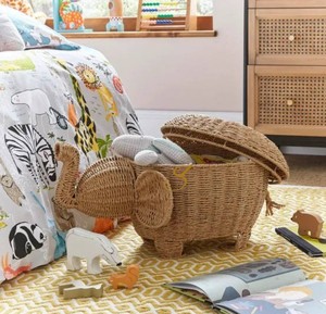 Cute Elephant Design Handmade Seagrass Storage <b>Basket</b> <b>with</b> <b>Lid</b> Indoor Home Decorative Sundries Playroom Toy Chest Box - Product Image 4