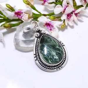 Meilleure vente de bijoux en séraphinite pendentif en argent sterling 925 pendentif en pierre précieuse, pendentif fait main, beau pendentif, pendentif cadeau - Product Image 3