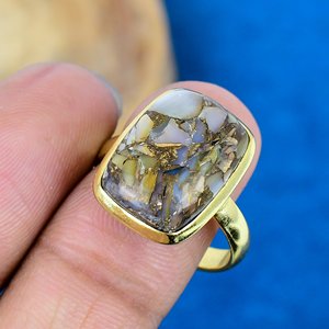 Natural Ethiopian Copper Turquoise Octogen Shape Gemstone 18k Gold Plated Bezel Handmade <b>Statement</b> <b>Ring</b> For Women - Product Image 4