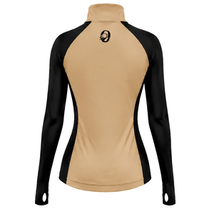 Haut de sport beige pour femme à col zippé, manches longues à motif floral, idéal pour l'entraînement et les activités sportives - Product Image 2