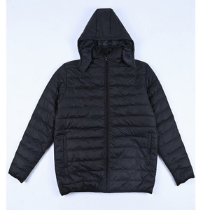 Chaqueta Acolchada Ligera con Capucha para Hombre, de Lona, Transpirable, con Cremallera Completa, Color Sólido, Casual, de Invierno, con Logotipo Frontal - Product Image 1