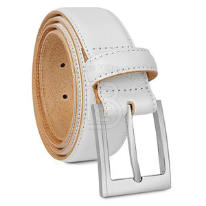 Cinturón Formal de Cuero Genuino Blanco con Hebilla Rectangular Plateada, Diseño Duradero de Una Sola Pieza en Cuero Vacuno Sólido - Product Image 3