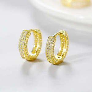 ต่างหูห่วงแบบ Huggie หลายแถวประดับเพชรแล็บโกรว์ทอง 14K สไตล์ฮิปฮอป พร้อมแหวนเพชรแท้ทองคำขาว 18K ประดับเพชรธรรมชาติสีขาวโรส - Product Image 1