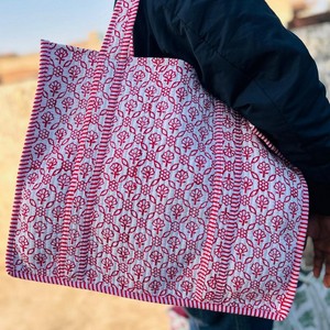 Sac fourre-tout en coton brodé de fleurs roses avec poignées rayées, style bohème, ouverture supérieure, sac de shopping - Product Image 4