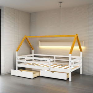 Cama moderna de Vietnam para niños con marco de madera con listones de protección contra caídas y cajones de almacenamiento para dormitorio o uso en hoteles - Product Image 1