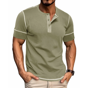 Custom Men Henley T Shirt 100% Cotton Short Sleeve Casual Slim Fit Tee Breathable Summer OEM Supplier - Product Image 1