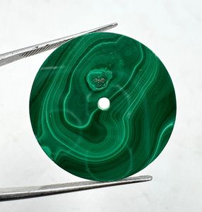 Natural Malachite Watch Dial : 31.50 mm Round One Sided Polished Watch <b>Face</b> - Product Image 1