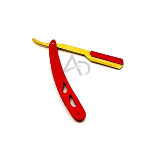 Red and Yellow Custom Logo Barber <b>Razor</b> Dual Tone Stainless Steel Straight Blade Grooming <b>Razor</b> For <b>Men</b> - Product Image 1