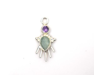 Pendentif en argent 925 plaqué argent avec améthyste et amazonite, style luxueux, collier unisexe, à porter tous les jours - Product Image 2