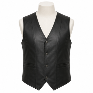 Chaleco de Cuero Estilo Western para Hombre, OEM y ODM, con Múltiples Bolsillos, Botones Frontales, Sin Mangas, Personalizable, al por Mayor, para Trabajo y Uso Casual - Product Image 3