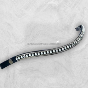 Banda para la frente de caballo de Doma con logotipo personalizado Riendas de cuero de flores de perlas de cristal de alta calidad Banda para la frente de brida inglesa ecuestre duradera - Product Image 5